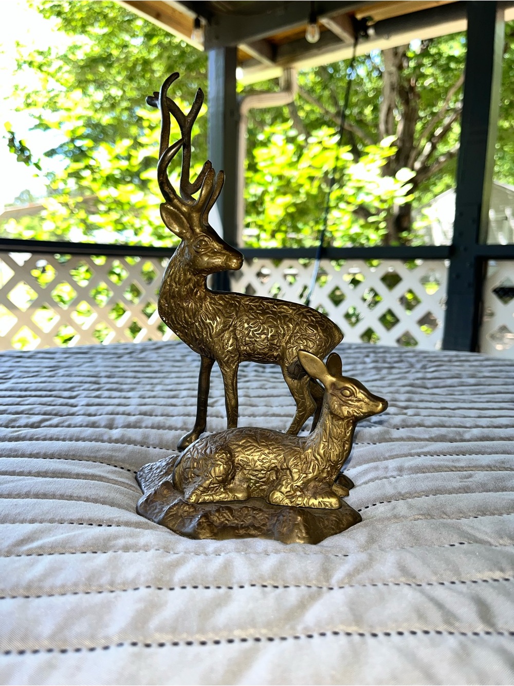 Brass Deer Figurine Buck and Doe Sculpture Solid Brass Or Brass Tone Beautiful